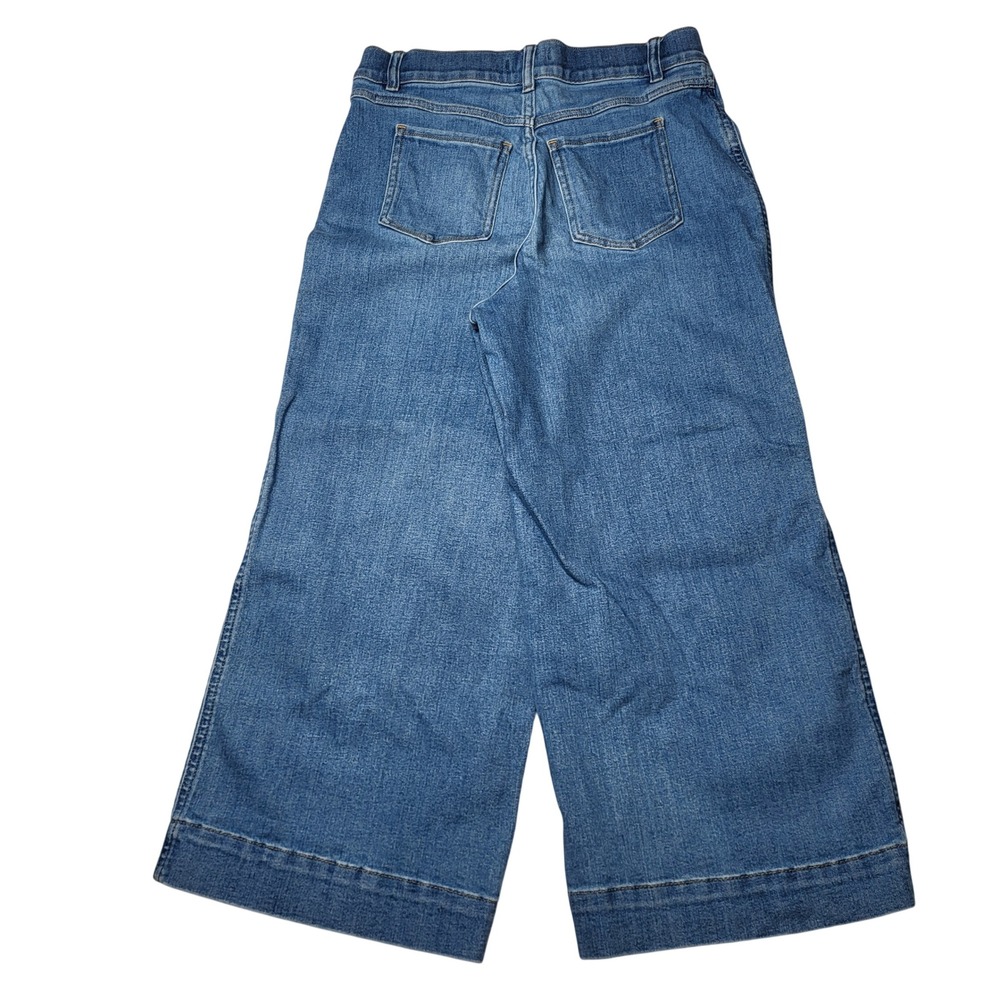 Spanx Blue Pull On Crop Wide Leg Jeans High Waist Denim Stretch Minimalist Large - Picture 3 of 8
